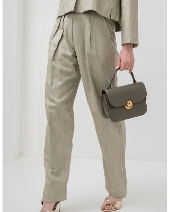 Pantaloni drepti cu talie inalta, Auriu/Kaki