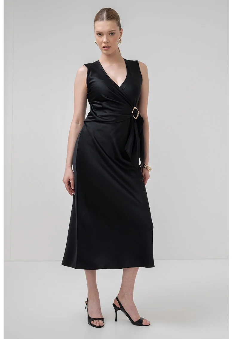 Rochie midi cu decolteu in V Titano, Negru