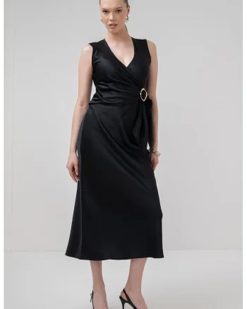 Rochie midi cu decolteu in V Titano, Negru
