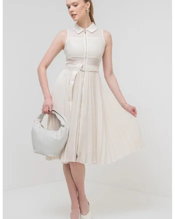 Rochie midi evazata Cereale, Alb fildes