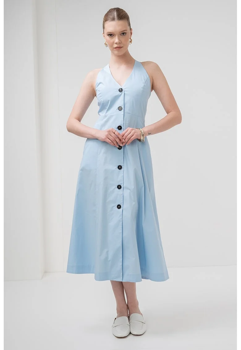 Rochie evazata cu decolteu in V Pioppo, Albastru pastel