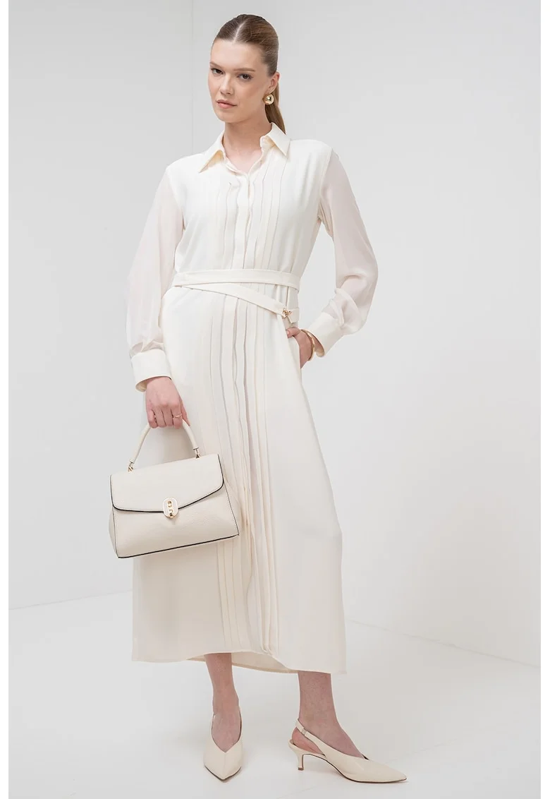 Rochie lunga cu maneci lungi, Crem