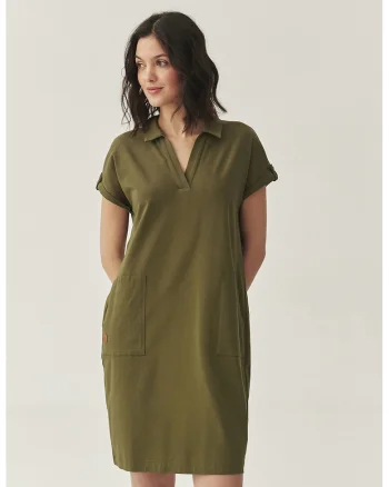 Rochie scurta cu decolteu in V si model uni, Verde feriga