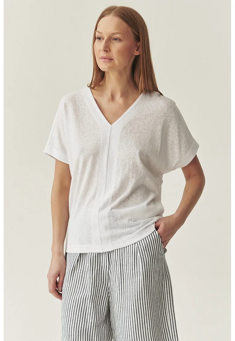 Tricou lejer cu decolteu in V, Alb murdar