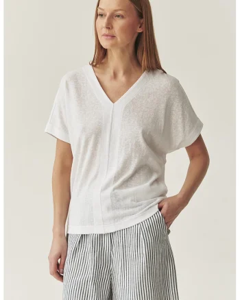 Tricou lejer cu decolteu in V, Alb murdar