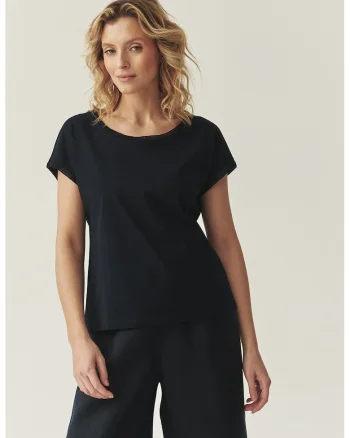Tricou de bumbac cu decolteu rotund, Negru