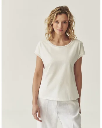 Tricou de bumbac cu decolteu rotund, Alb murdar