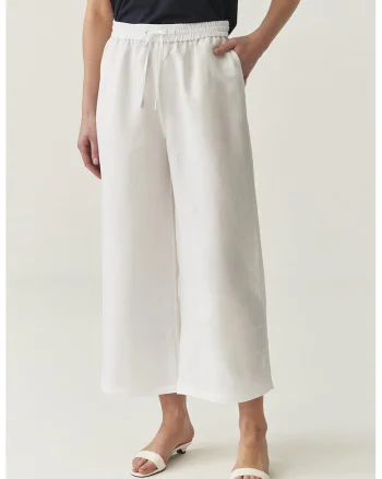 Pantaloni crop din amestec de in, Alb murdar