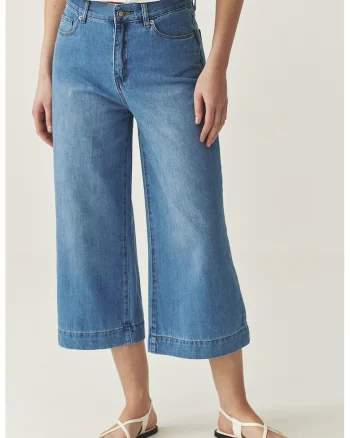Blugi crop cu croiala ampla, Albastru