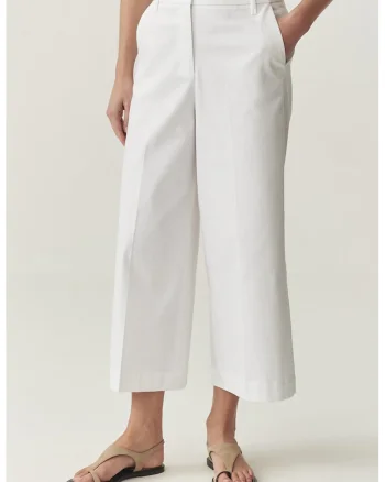 Pantaloni crop cu croiala dreapta, Alb optic
