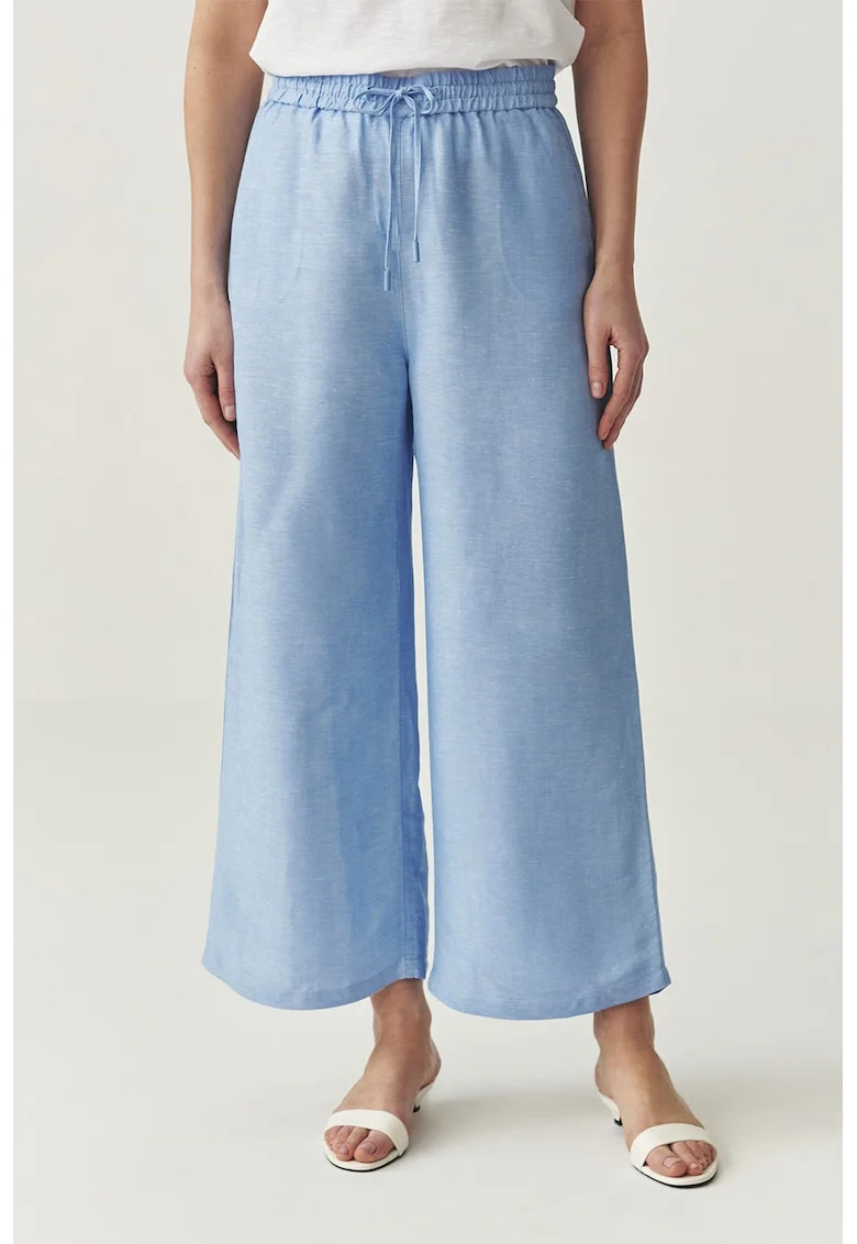 Pantaloni din amestec de in cu croiala ampla, Albastru pastel