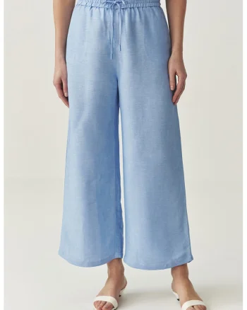 Pantaloni din amestec de in cu croiala ampla, Albastru pastel