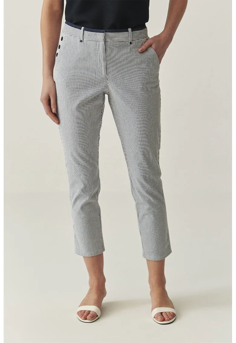 Pantaloni chino crop cu model in dungi, Negru/Alb murdar