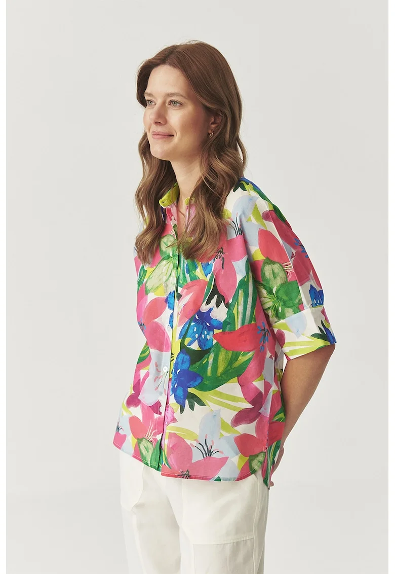 Camasa cu maneci medi si model floral, Multicolor
