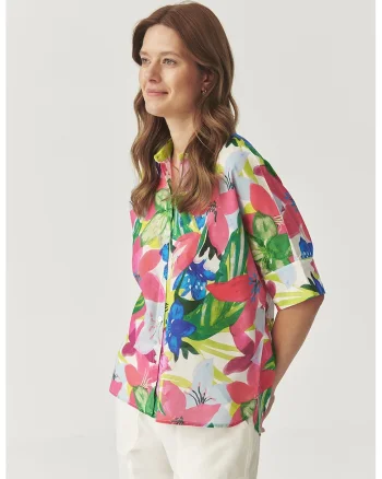 Camasa cu maneci medi si model floral, Multicolor