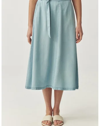 Fusta din lyocell si denim cu buzunare laterale, Albastru pastel
