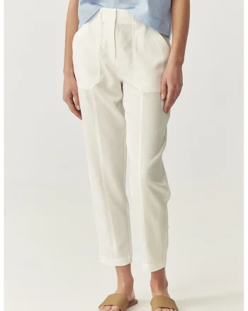 Pantaloni crop din amestec de lyocell, Alb murdar