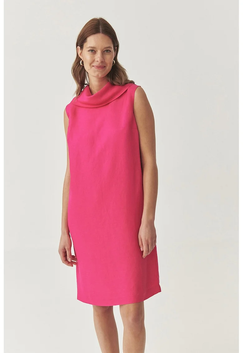 Rochie din amestec de in cu croiala in A si decolteu drapat, Fucsia