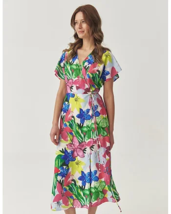 Rochie petrecuta cu imprimeu floral, Albastru inchis/Alb optic/Verde aquamarin