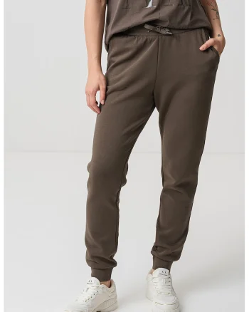 Pantaloni de trening cu croiala conica si snur, Kaki