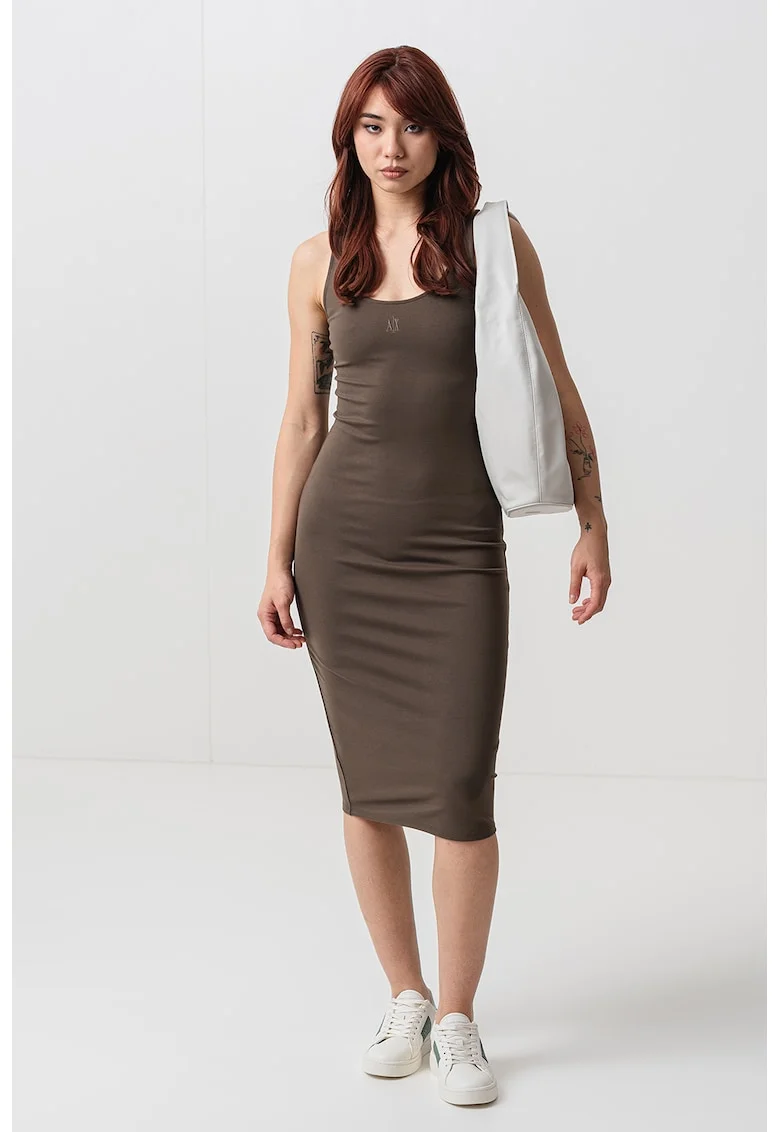 Rochie cambrata fara maneci, Kaki