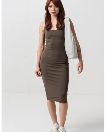 Rochie cambrata fara maneci, Kaki