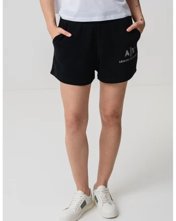 Pantaloni scurti din bumbac cu logo, Negru/Argintiu