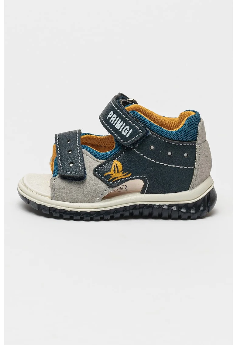 Sandale din piele ecologica cu logo si velcro, Albastru ultramarin/Albastru royal