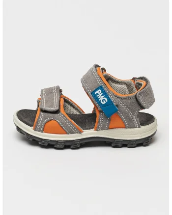 Sandale din piele cu velcro, Gri deschis/Portocaliu