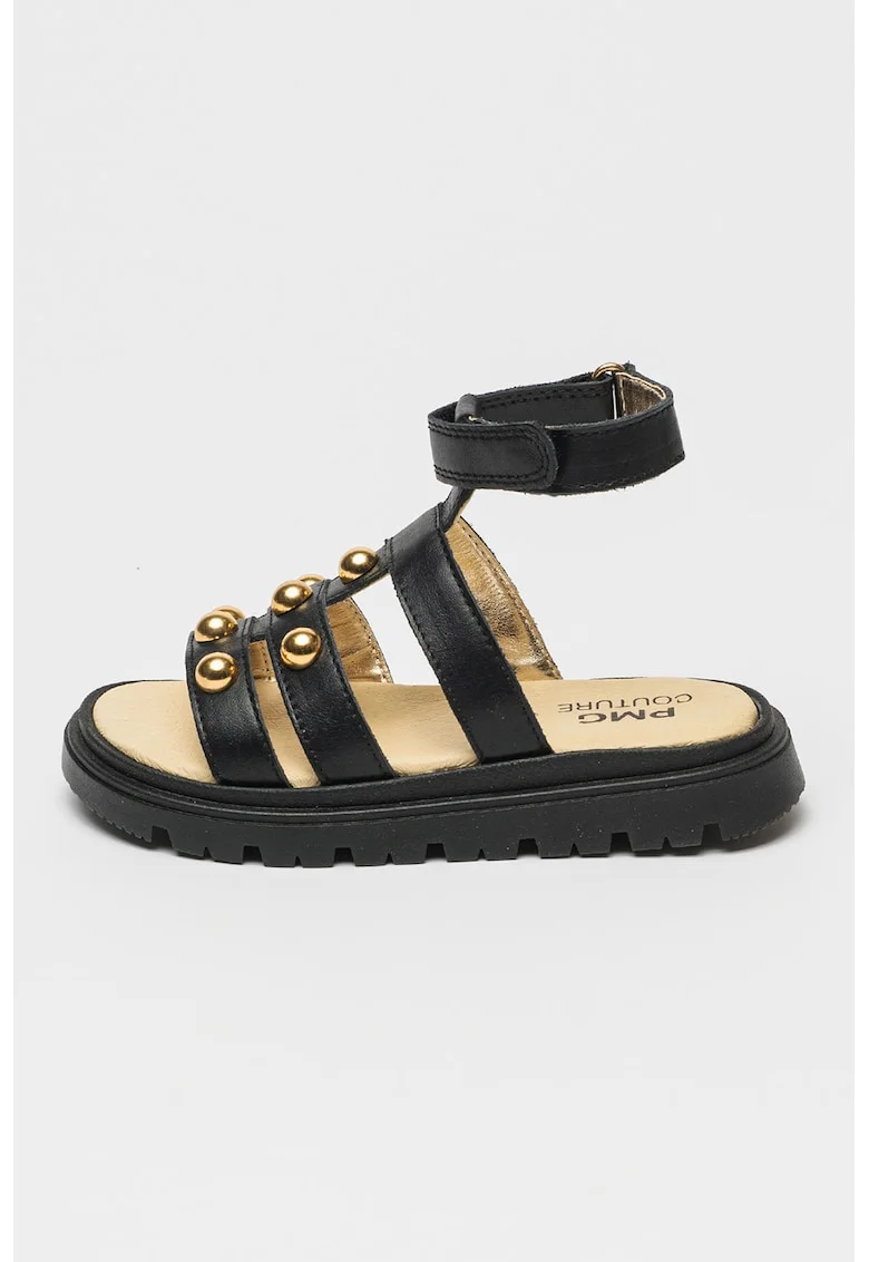 Sandale din piele cu velcro, Auriu/Negru