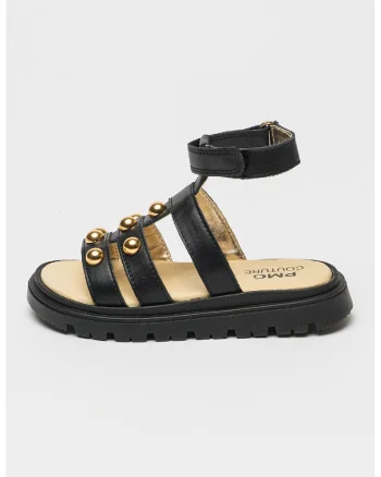 Sandale din piele cu velcro, Auriu/Negru