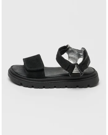 Sandale din piele intoarsa cu velcro, Negru stins