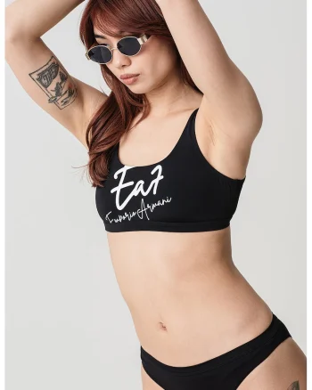 Costum de baie in doua piese cu imprimeu logo, Negru