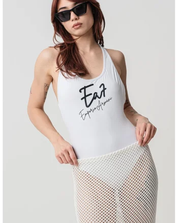Costum de baie intreg cu decolteu racerback, Alb