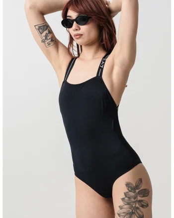 Costum de baie intreg cu bretele incrucisate, Bleumarin
