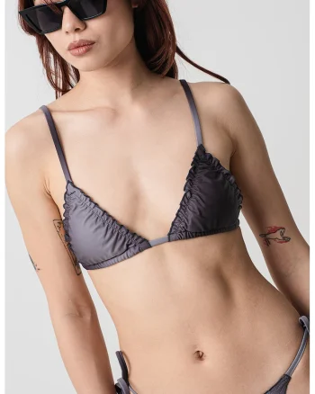 Costum de baie in doua piese cu snur lateral, Negru/Gri