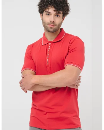 Tricou polo cu fenta cu fermoar, Alb/Coral