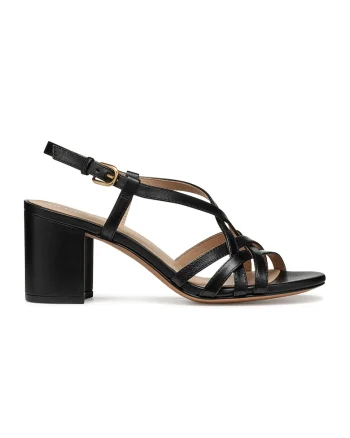 Sandale de piele cu toc masiv, Negru
