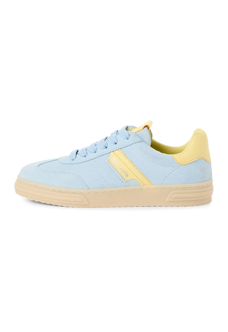 Pantofi sport low-cut de piele intoarsa si piele ecologica, Galben deschis/Albastru deschis
