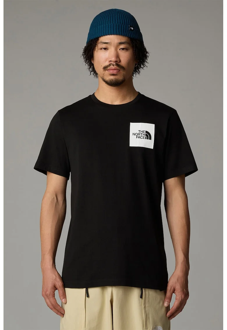 Tricou cu decolteu la baza gatului si logo pe piept, Negru