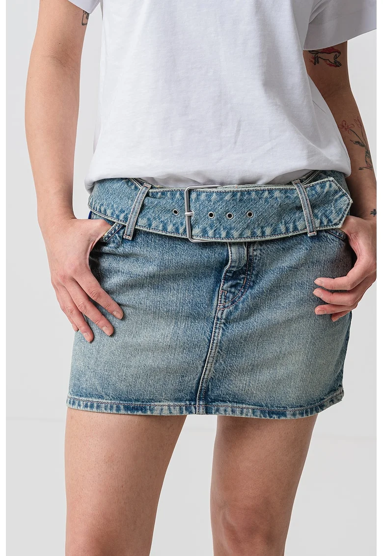 Fusta din denim cu talie joasa, Albastru deschis