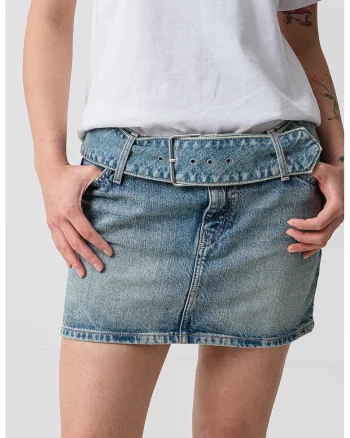 Fusta din denim cu talie joasa, Albastru deschis