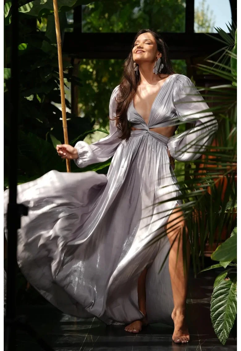 Rochie maxi cu slit pe picior si decolteu adanc, Gti