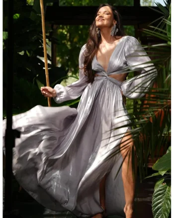 Rochie maxi cu slit pe picior si decolteu adanc, Gti