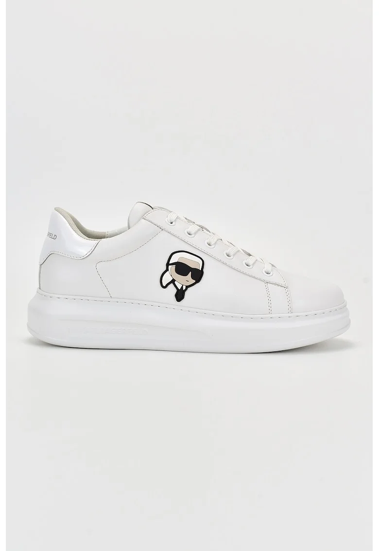 Pantofi sport de piele cu aplicatie logo, Alb