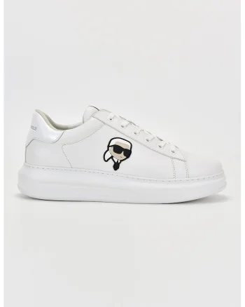 Pantofi sport de piele cu aplicatie logo, Alb