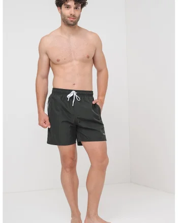 Pantaloni scurti de baie cu talie ajustabila, Alb/Verde padure