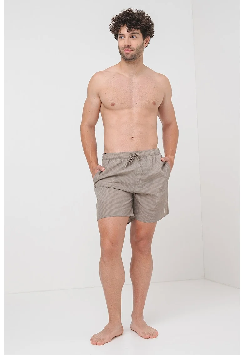 Pantaloni scurti de baie cu snur de ajustare si buzunare laterale, Maro nisip