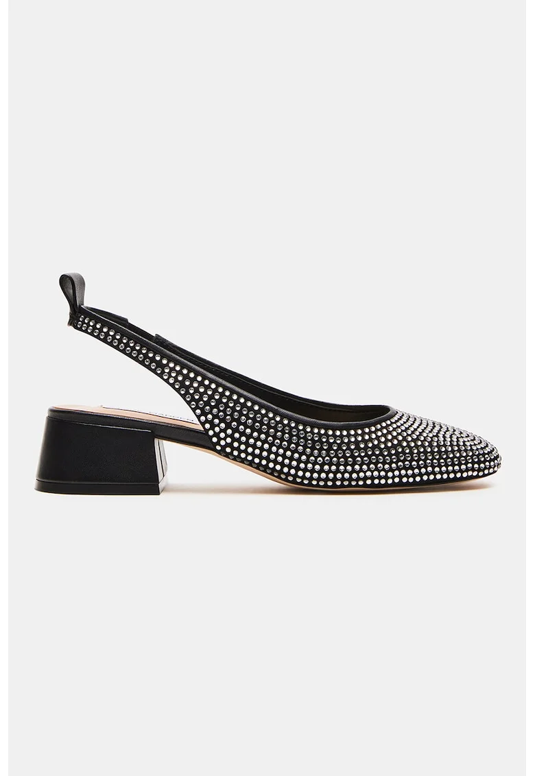 Pantofi slingback cu toc masiv, Negru/Argintiu