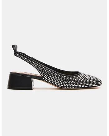 Pantofi slingback cu toc masiv, Negru/Argintiu